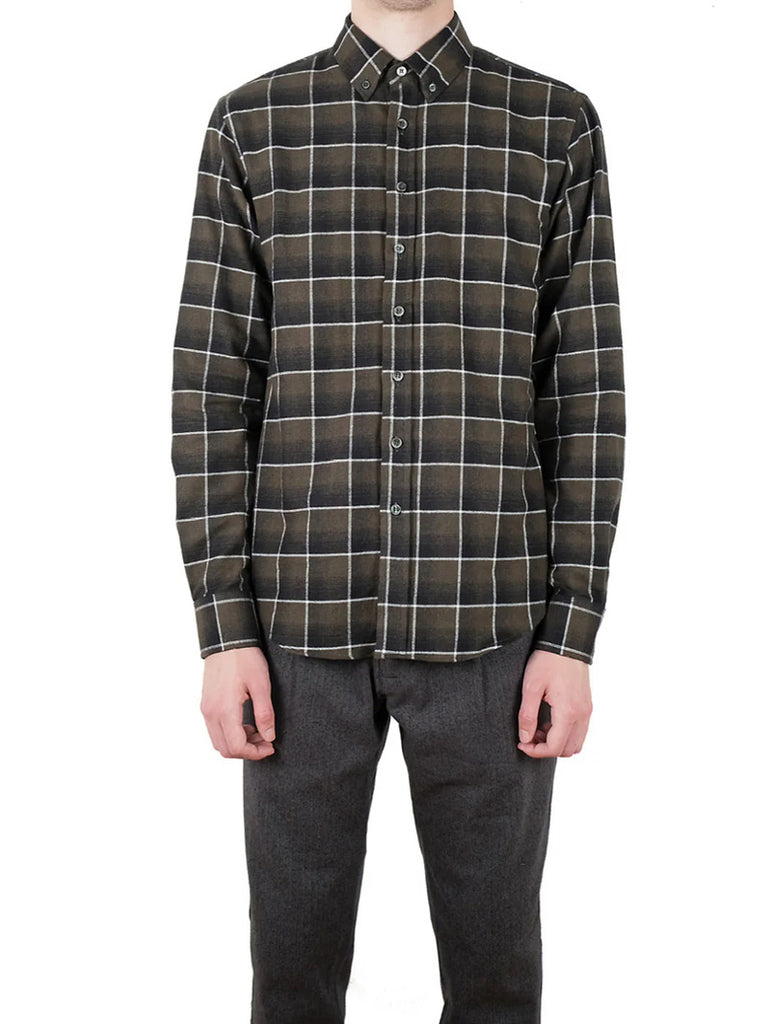 Olive Shadow Plaid Flannel Shirt data-zoom-image=