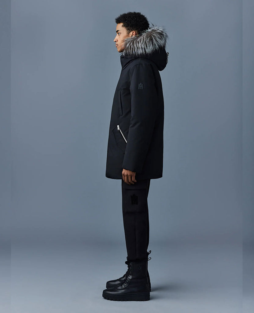 Edward  2-in-1 Down Parka Hooded bib  Silver Foxx Fur Black data-zoom-image=