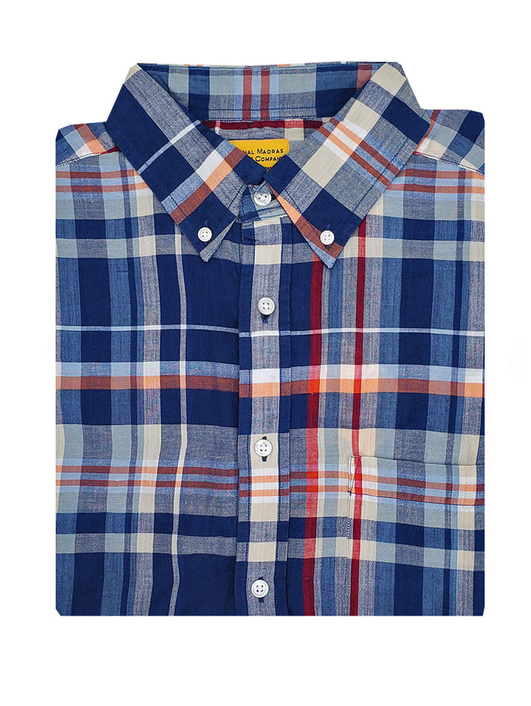 N°6 Classic Button Down Collar Short Sleeve Shirt Navy/Grey data-zoom-image=