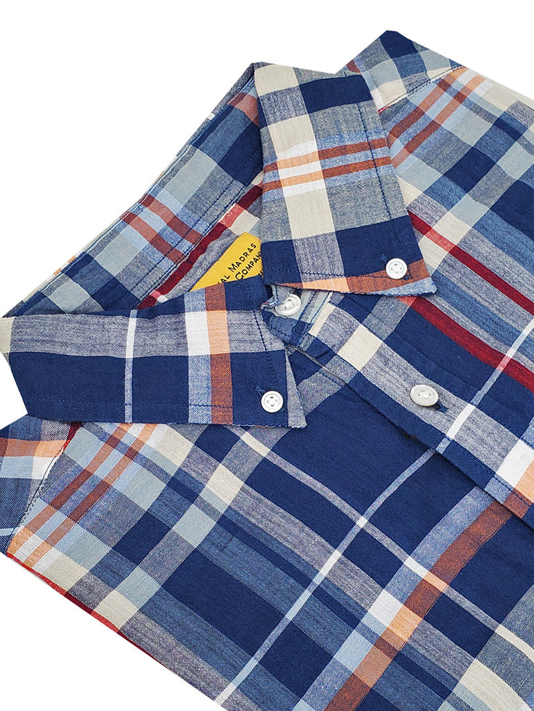N°6 Classic Button Down Collar Short Sleeve Shirt Navy/Grey data-zoom-image=