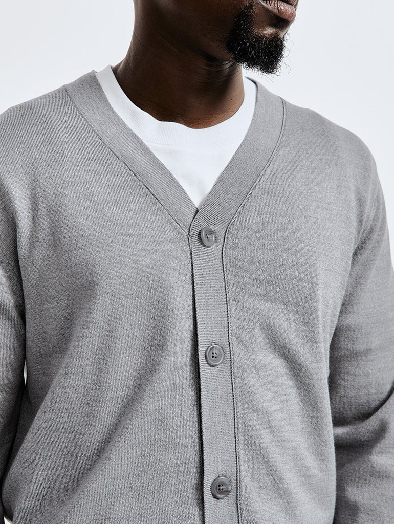 Lightweight Merino Harry Cardigan Heather Grey data-zoom-image=