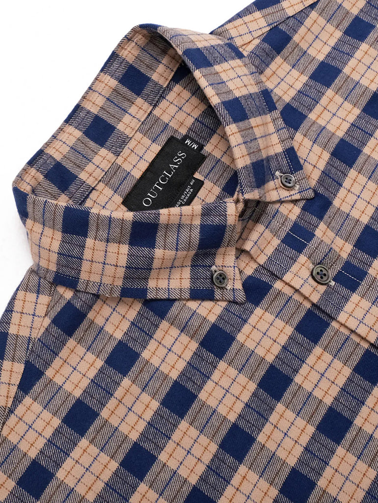 Camel/Navy Check Flannel Shirt data-zoom-image=