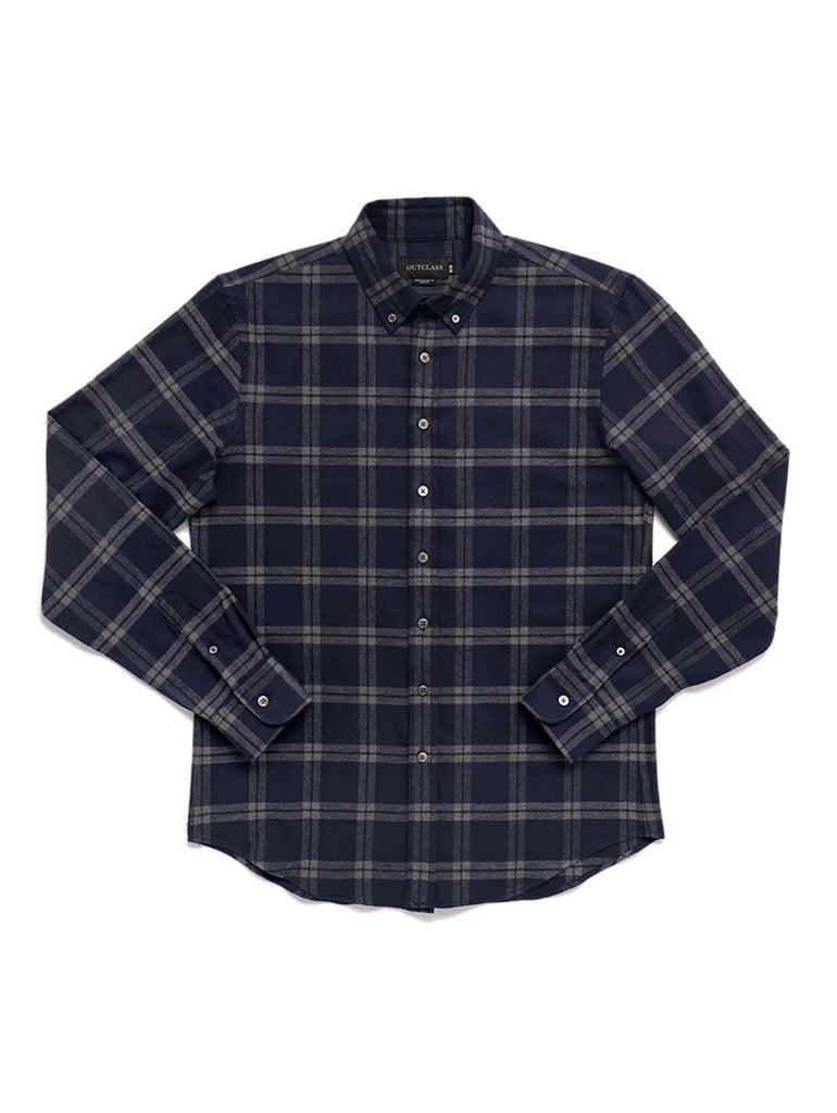 Navy Windowpane Flannel Shirt data-zoom-image=