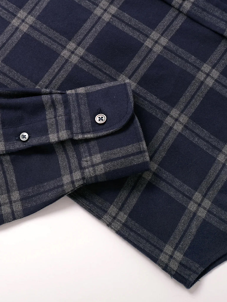 Navy Windowpane Flannel Shirt data-zoom-image=