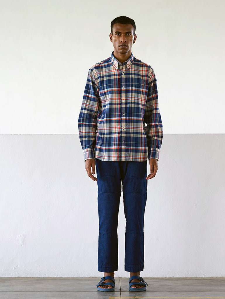 N°6 Classic Button Down Collar Short Sleeve Shirt Navy/Grey data-zoom-image=