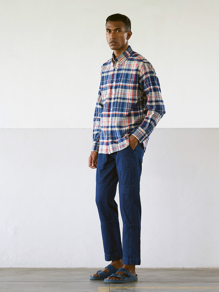 N°6 Classic Button Down Collar Short Sleeve Shirt Navy/Grey data-zoom-image=