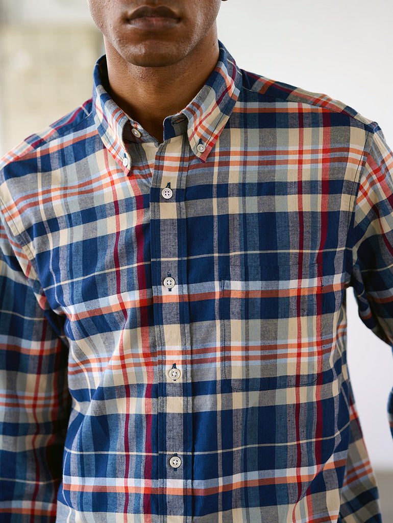 N°6 Classic Button Down Collar Short Sleeve Shirt Navy/Grey data-zoom-image=