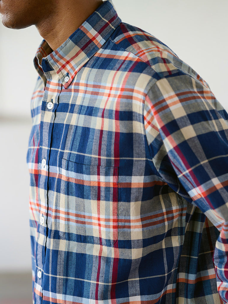 N°6 Classic Button Down Collar Short Sleeve Shirt Navy/Grey data-zoom-image=
