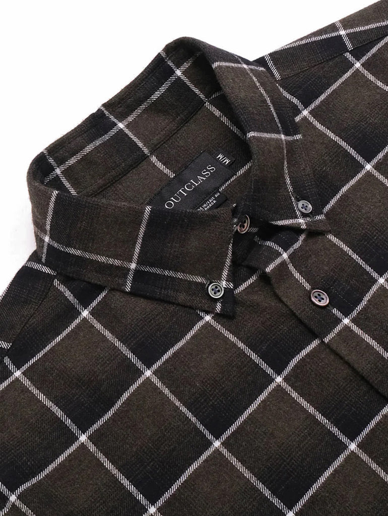 Olive Shadow Plaid Flannel Shirt data-zoom-image=