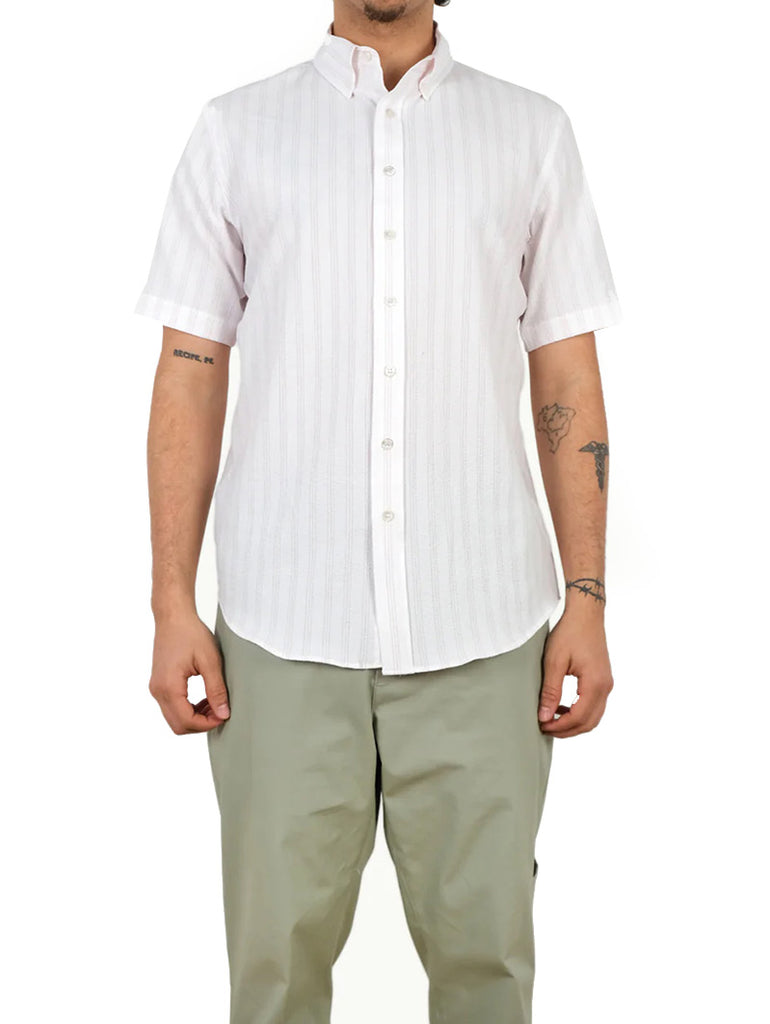 Salmon Stripe Seersucker Short Sleeve Shirt data-zoom-image=