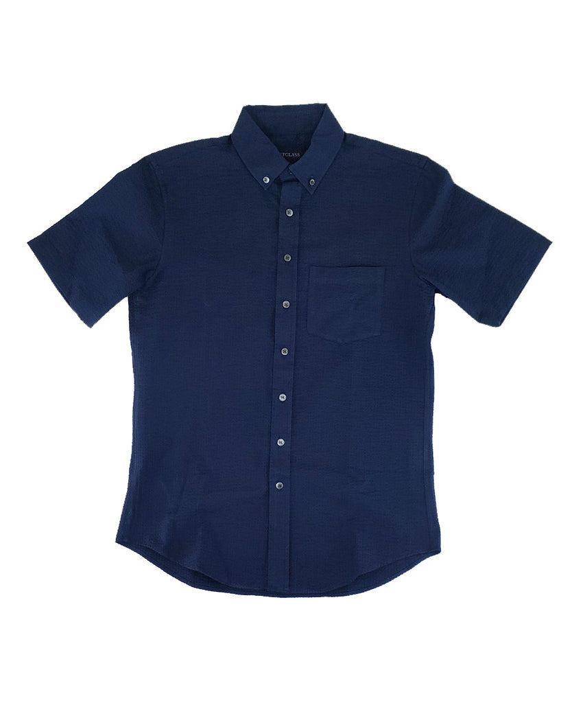 Navy Seersucker S/S Shirt data-zoom-image=