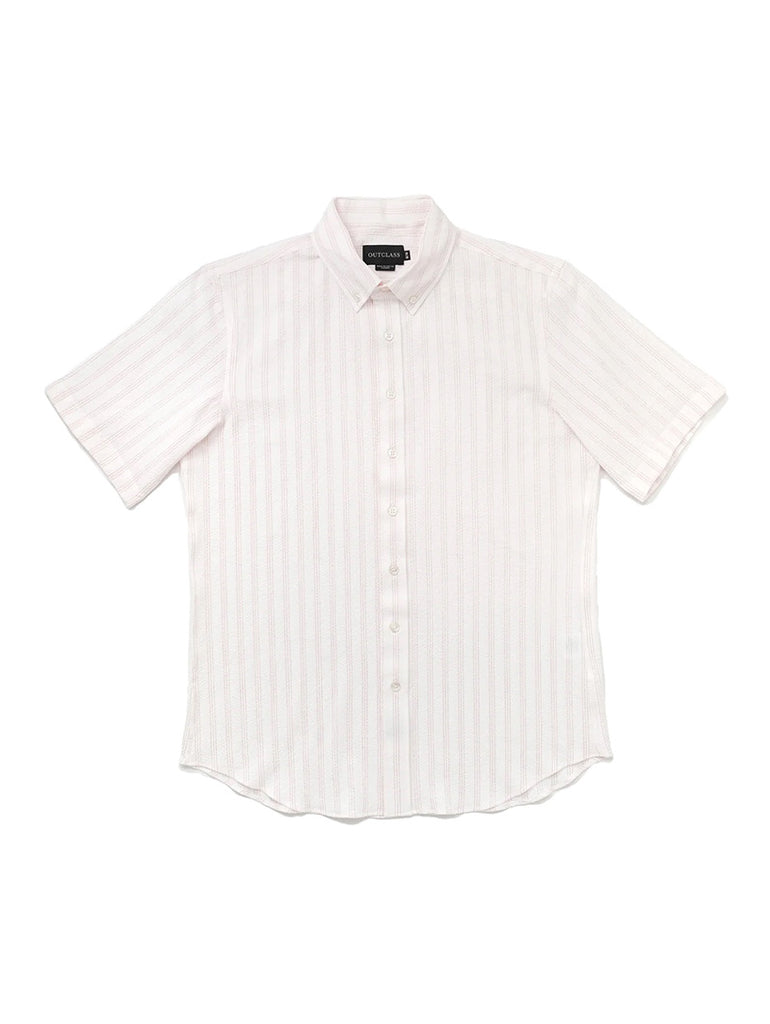Salmon Stripe Seersucker Short Sleeve Shirt data-zoom-image=