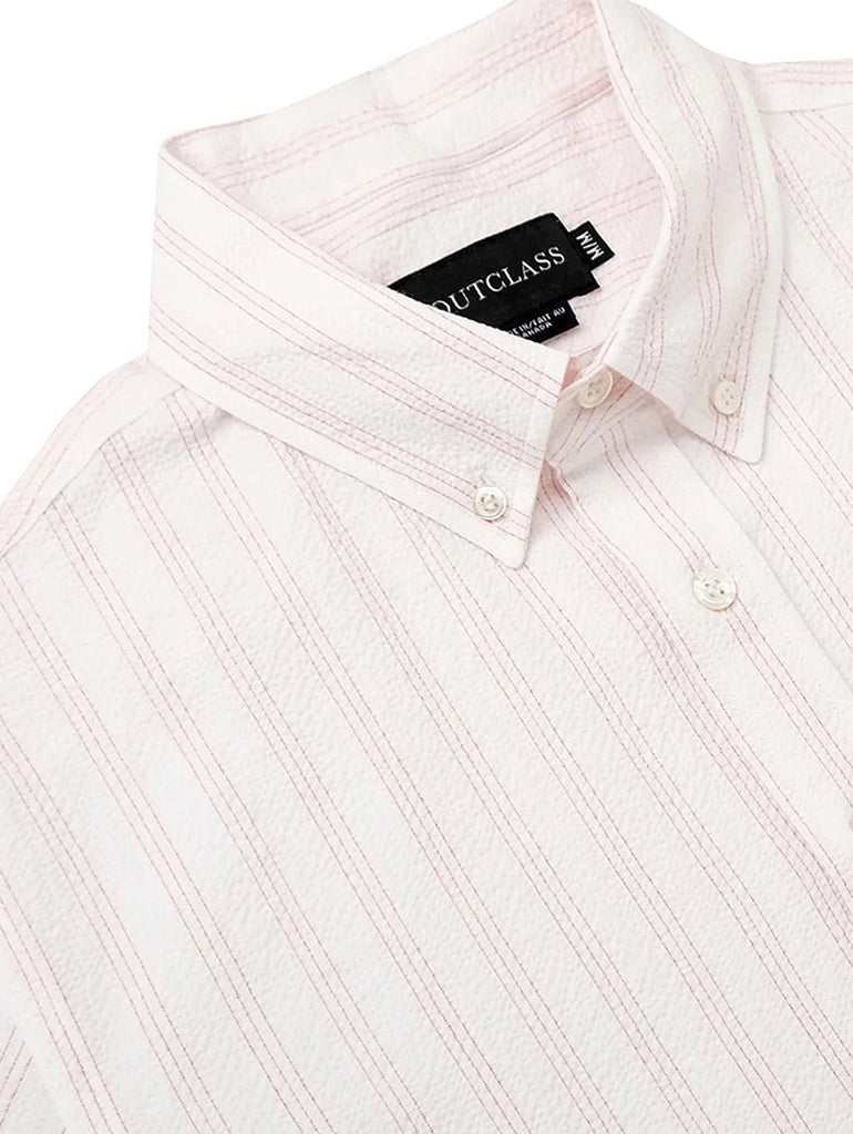 Salmon Stripe Seersucker Short Sleeve Shirt data-zoom-image=