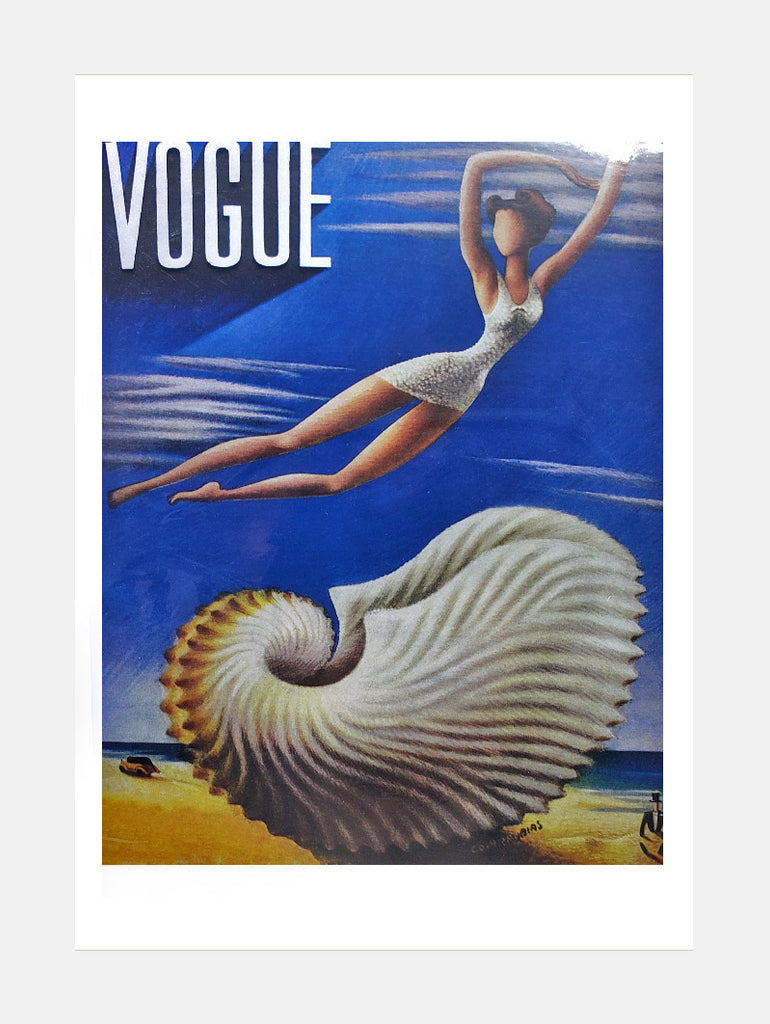Vogue Cover Print Featuring A Woman  Jumping Over A  Seashell data-zoom-image=