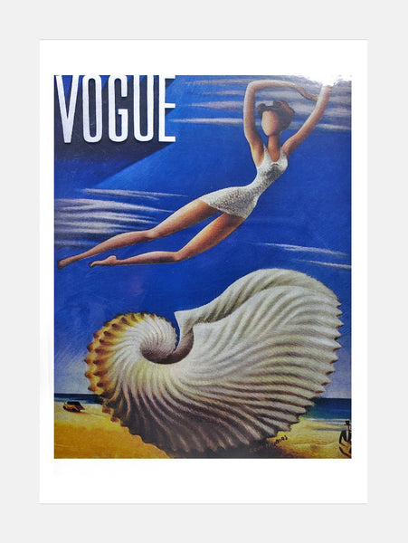 Vogue Cover Print Featuring A Woman  Jumping Over A  Seashell