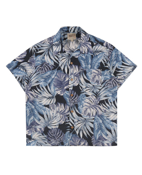 Tropical Leaves Aloha Shirt  Navy