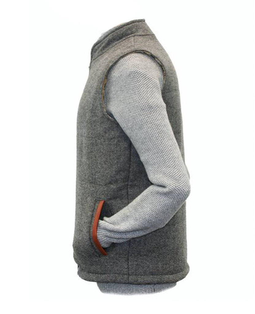 Body Warmer and Gilet Trimmed with Leather Grey Tweed data-zoom-image=