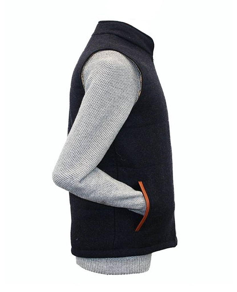 Body Warmer and Gilet Trimmed with Leather Navy Tweed data-zoom-image=