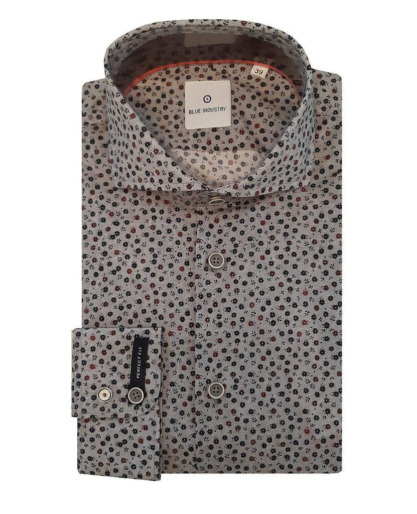 Grey Navy Flower Print Shirt data-zoom-image=