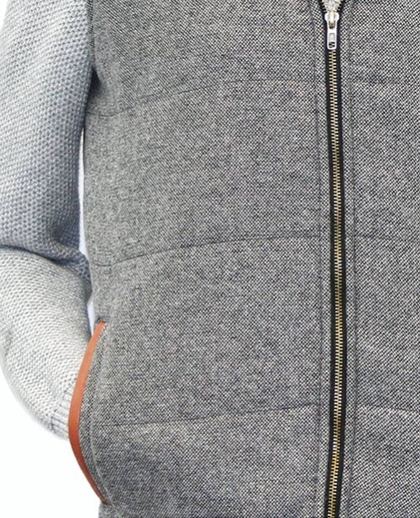 Body Warmer and Gilet Trimmed with Leather Grey Tweed data-zoom-image=