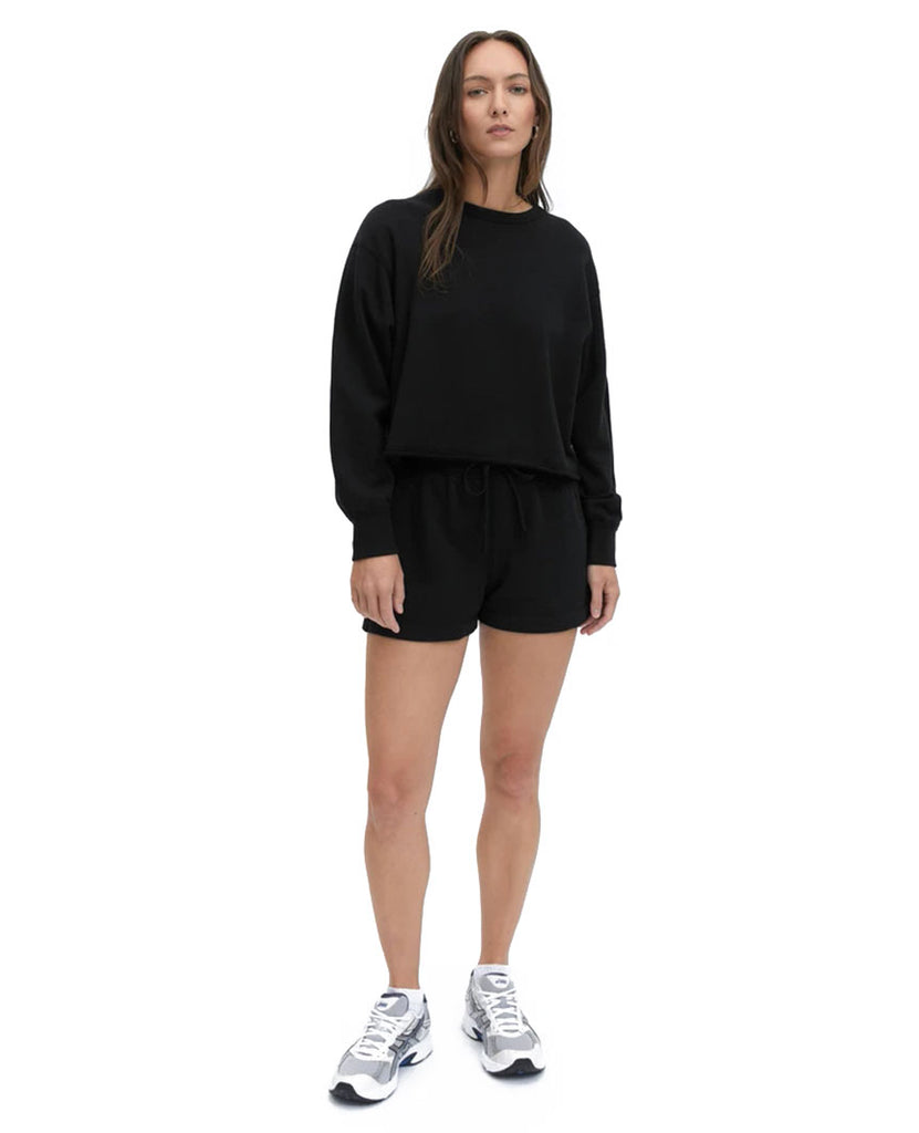 Lightweight Terry Cut-Off Crewneck Womens Black data-zoom-image=