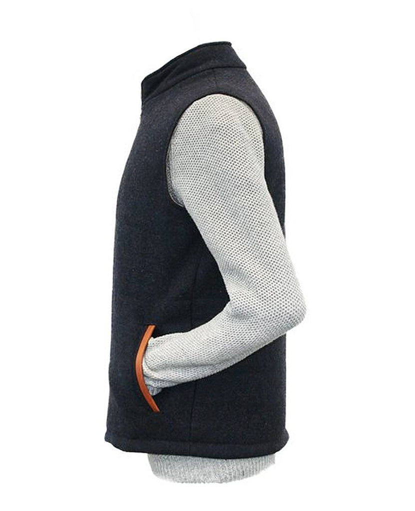 Body Warmer and Gilet Trimmed with Leather Navy Tweed data-zoom-image=