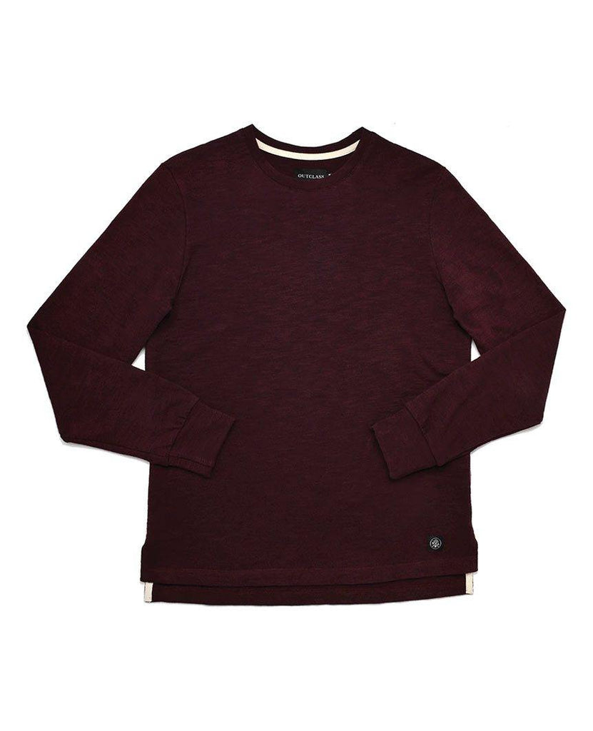 Maroon Slub L/S T-Shirt data-zoom-image=