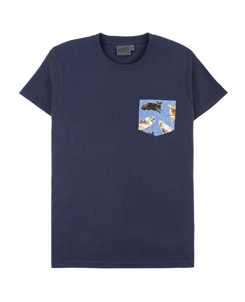 Cats On Denim Pocket Tee Navy data-zoom-image=