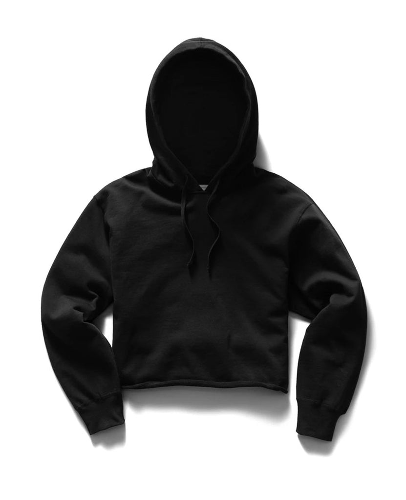 Lightweight Terry Cut-Off Hoodie Black Womens data-zoom-image=
