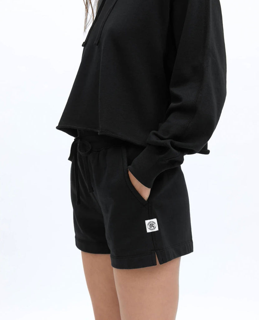 Lightweight Terry Cut-Off Hoodie Black Womens data-zoom-image=