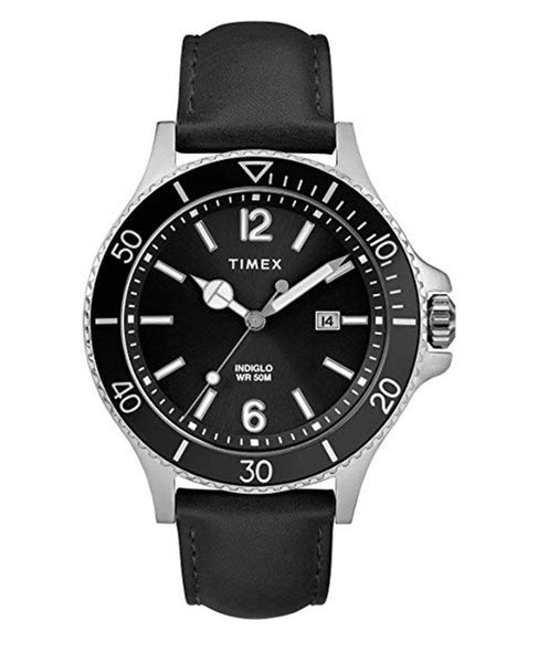 Harborside Classic Black Leather Strap Watch