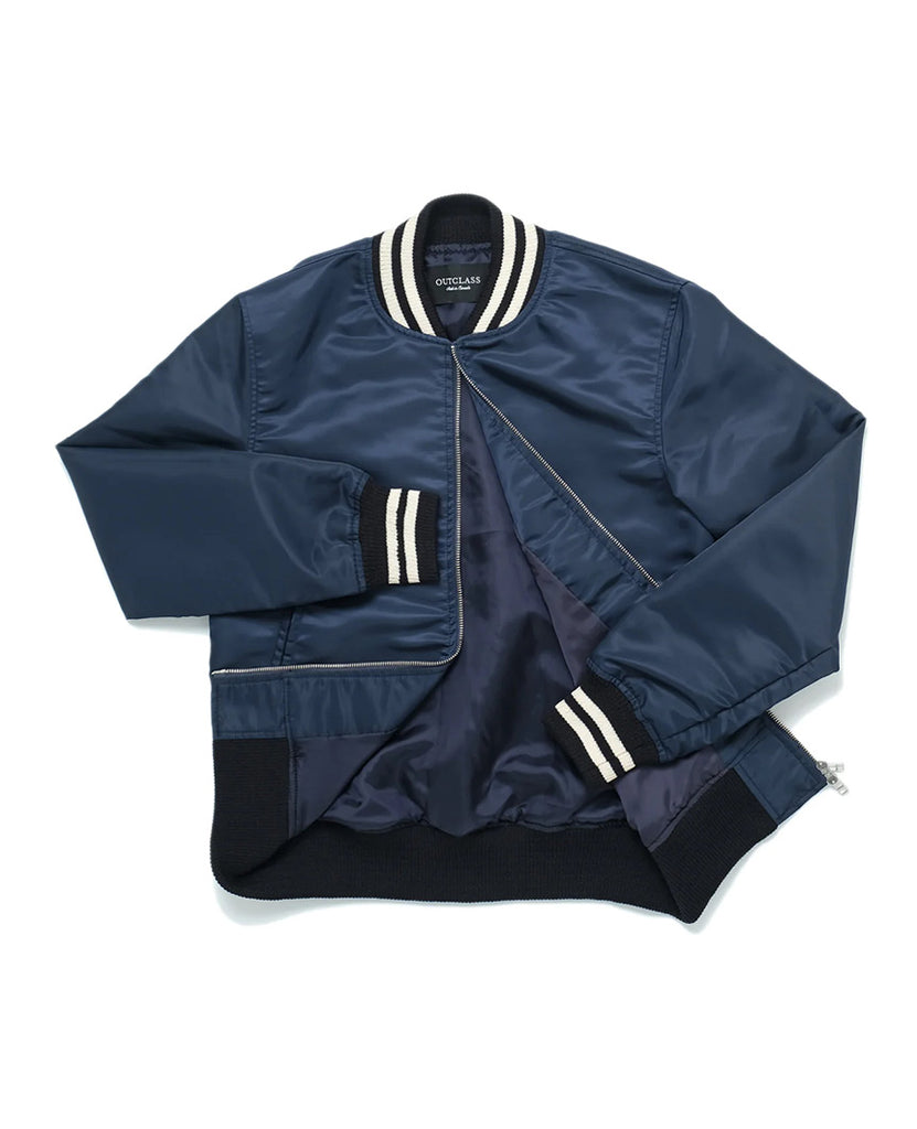 Navy Nylon Bomber Jacket data-zoom-image=