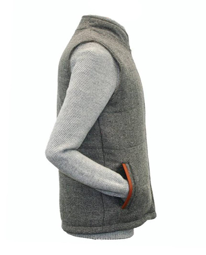 Body Warmer and Gilet Trimmed with Leather Grey Tweed data-zoom-image=