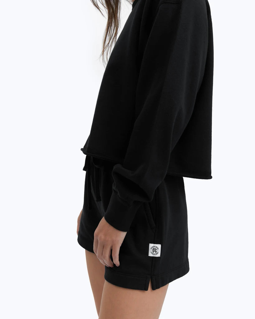 Lightweight Terry Cut-Off Crewneck Womens Black data-zoom-image=