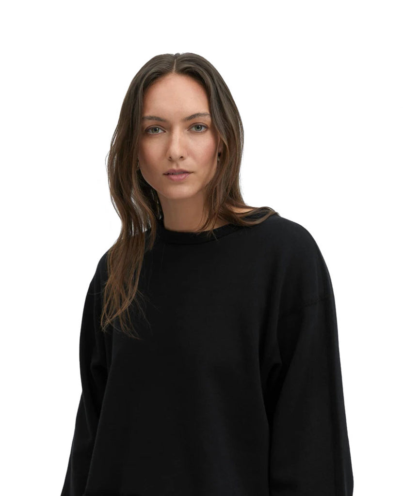 Lightweight Terry Cut-Off Crewneck Womens Black data-zoom-image=