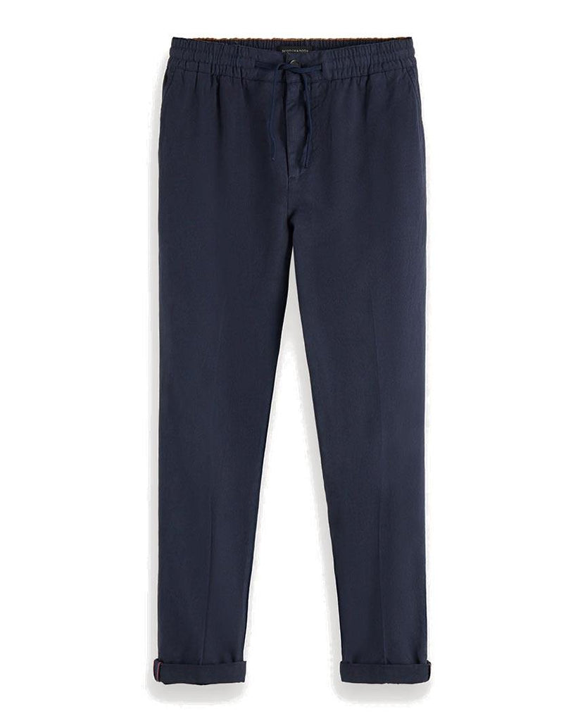 Warren Cotton Linen Trousers Regular Straight Fit Navy data-zoom-image=