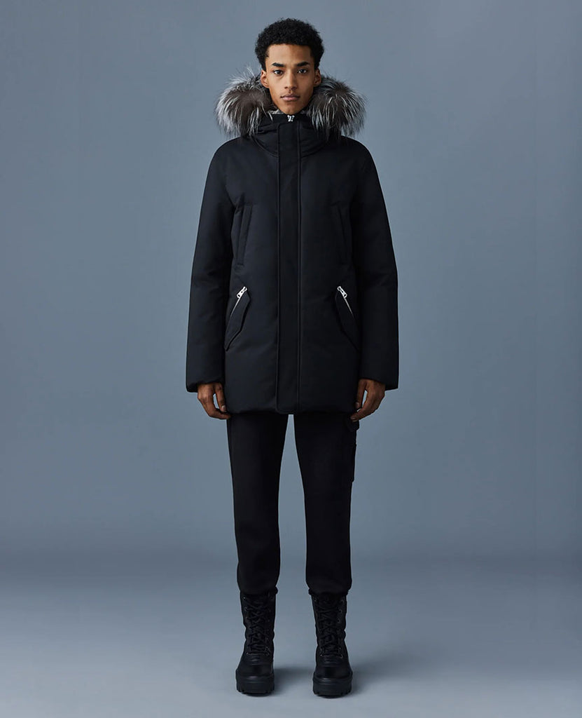 Edward  2-in-1 Down Parka Hooded bib  Silver Foxx Fur Black data-zoom-image=