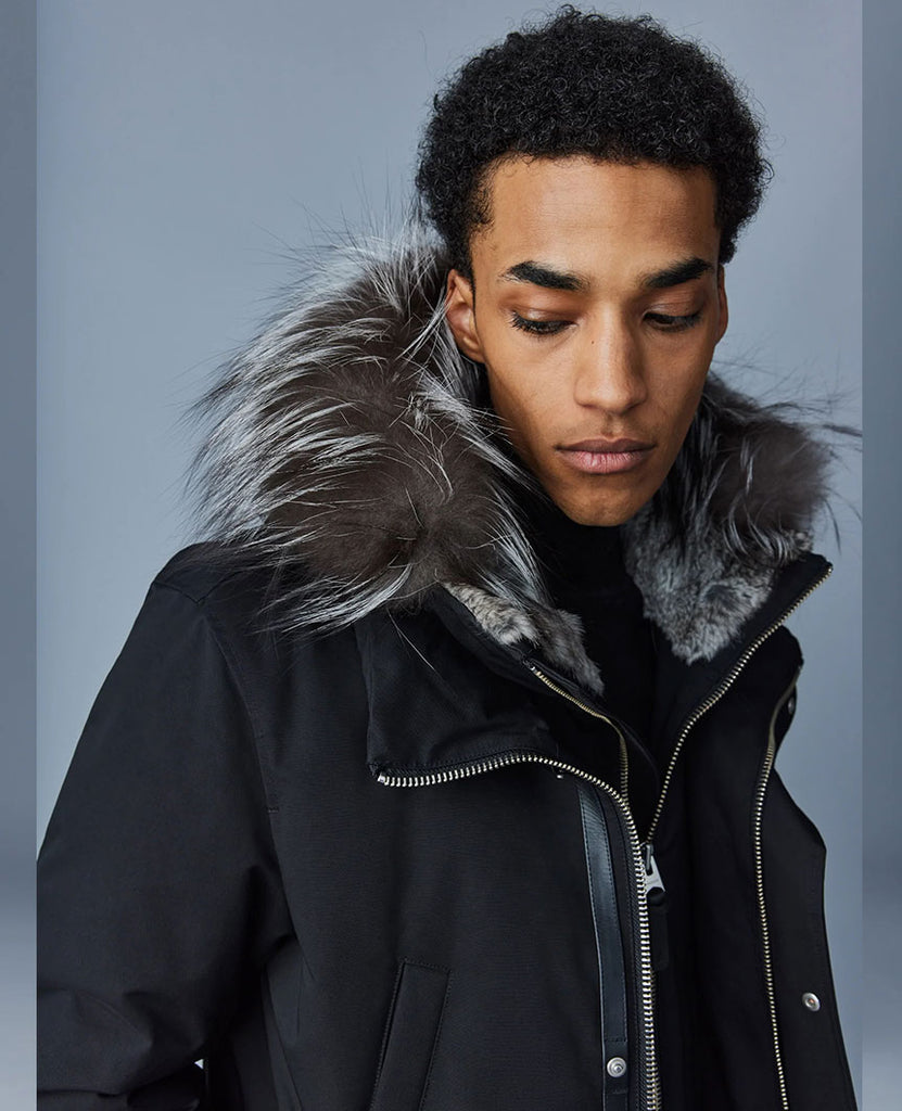 Edward  2-in-1 Down Parka Hooded bib  Silver Foxx Fur Black data-zoom-image=