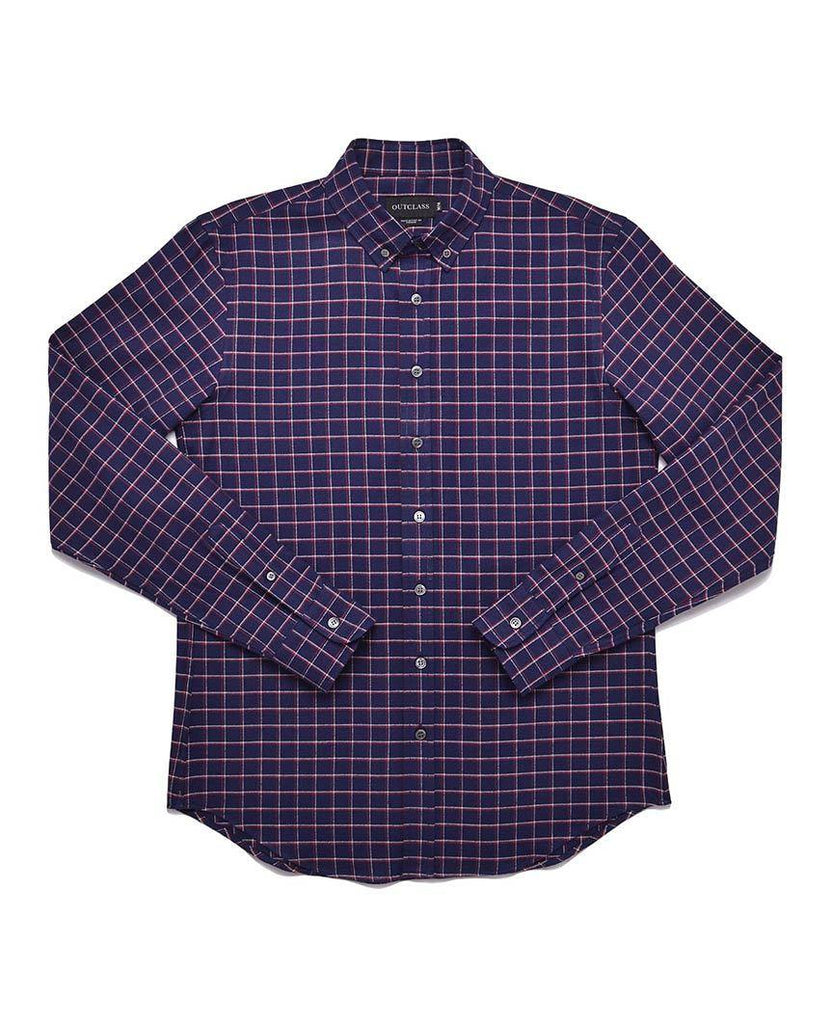 Navy Tattersall Plaid Flannel Shirt data-zoom-image=