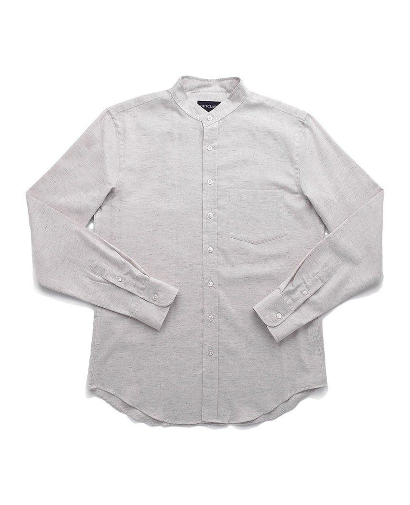 Flecked Band Collar Off-White  L/S Shirt data-zoom-image=