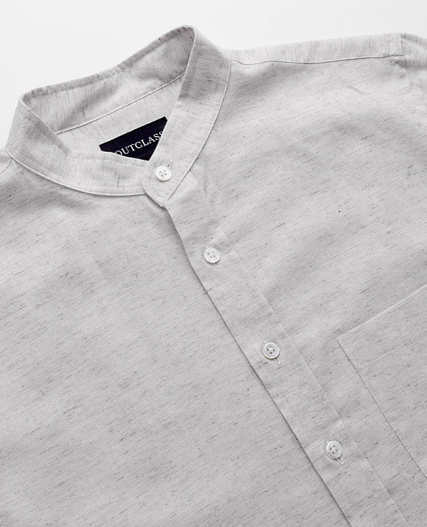 Flecked Band Collar Off-White  L/S Shirt data-zoom-image=