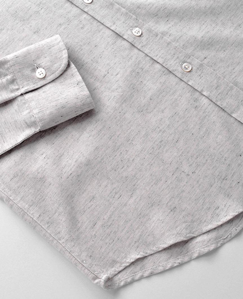 Flecked Band Collar Off-White  L/S Shirt data-zoom-image=