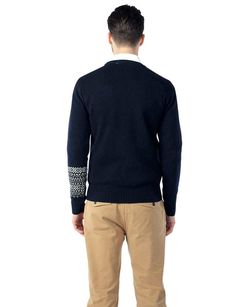 Jensing Fairisle Sleeve Crew Sweater Navy data-zoom-image=
