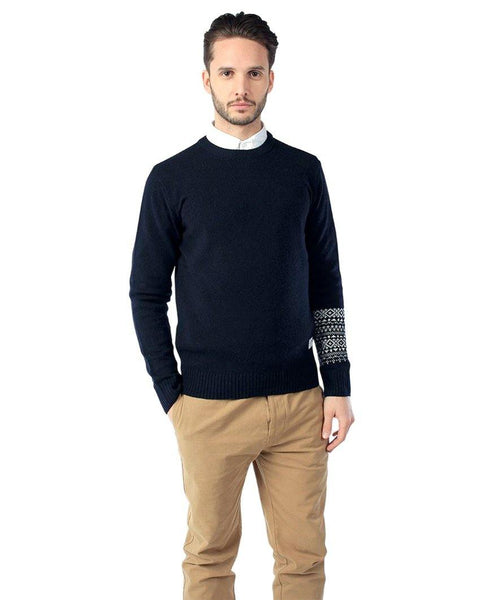 Jensing Fairisle Sleeve Crew Sweater Navy