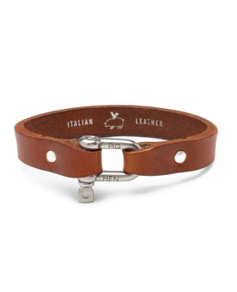 Sharp Simon Leather Cognac Silver Bracelet data-zoom-image=