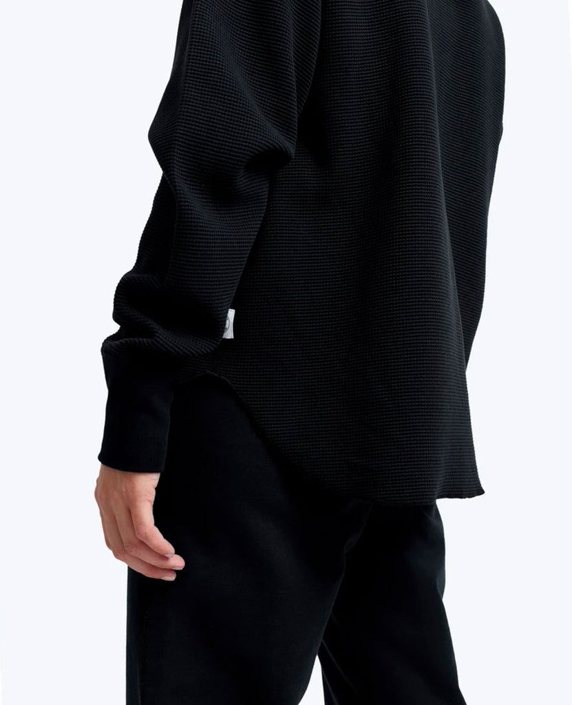Flatback Thermal Relaxed  Crewneck Black Womens data-zoom-image=