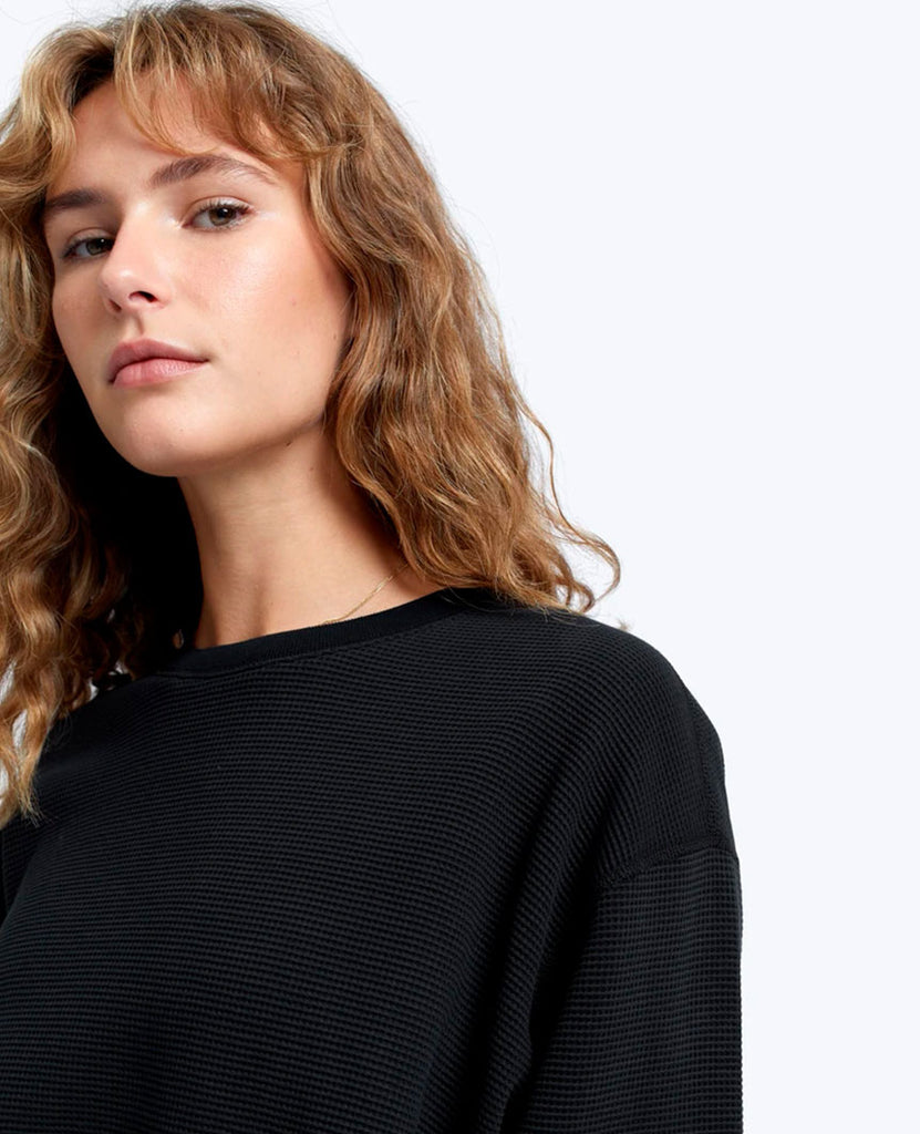 Flatback Thermal Relaxed  Crewneck Black Womens data-zoom-image=