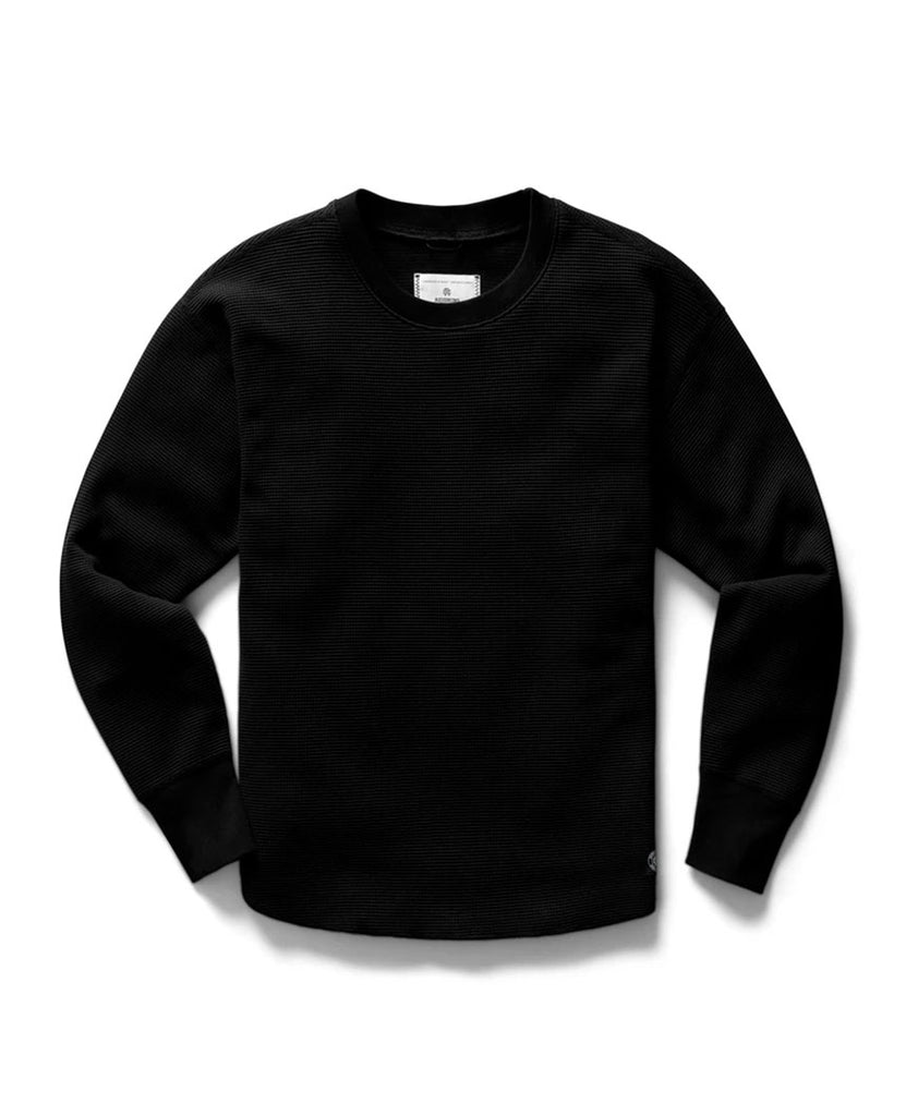 Flatback Thermal Relaxed  Crewneck Black Womens data-zoom-image=