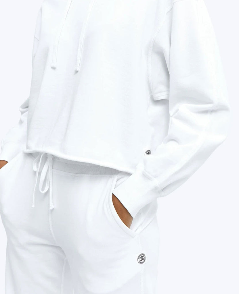 Lightweight Terry Cut-Off Hoodie White Womens data-zoom-image=