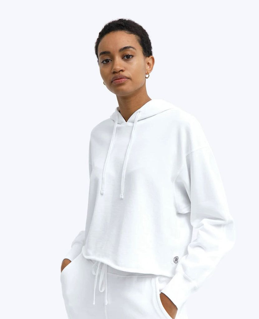 Lightweight Terry Cut-Off Hoodie White Womens data-zoom-image=